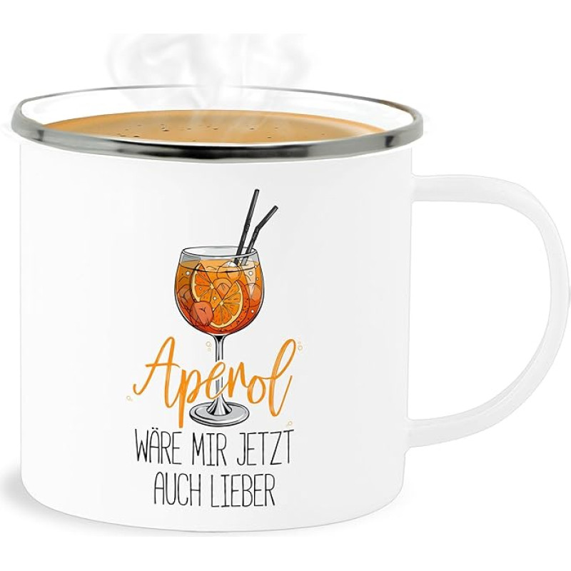 Enamel Mug Tin Cup – Statement – Aperol Würth mir jetzt auch lieber I Funny Gifts Aperol Spritz – 300 ml – White Silver – Cup Statements Cocktails Tin Happy New Year