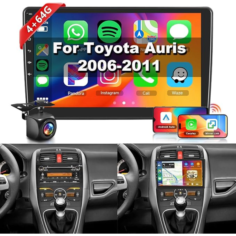 Hodozzy Carplay automobilinis radijas Toyota Auris 2006-2011 Android automobilinis radijas su navigacija, 10 colių jutiklinis ekranas su Android Car/WiFi/GPS/RDS/FM/Bluetooth/USB