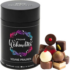 Hallingers Frohe Weihnachten - Vegan Manufactory Chocolates Gift Handmade Part with Alcohol from Vegan Chocolate (Tin) - Gift in Summer & as a Perfect Barbecue Gift | Congratulations Thank You Freun