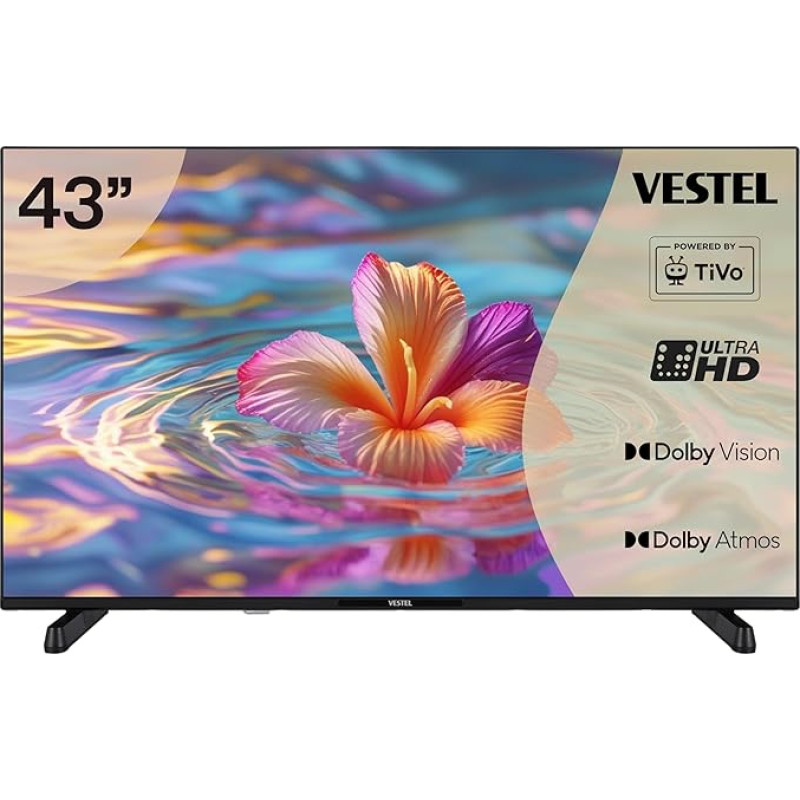 Vestel 43UT9740 43 Inch Smart TV Powered by TiVo, 4K UHD TV with Dolby Vision HDR, Dolby Atmos and Integrated Triple Tuner, LED TV Black