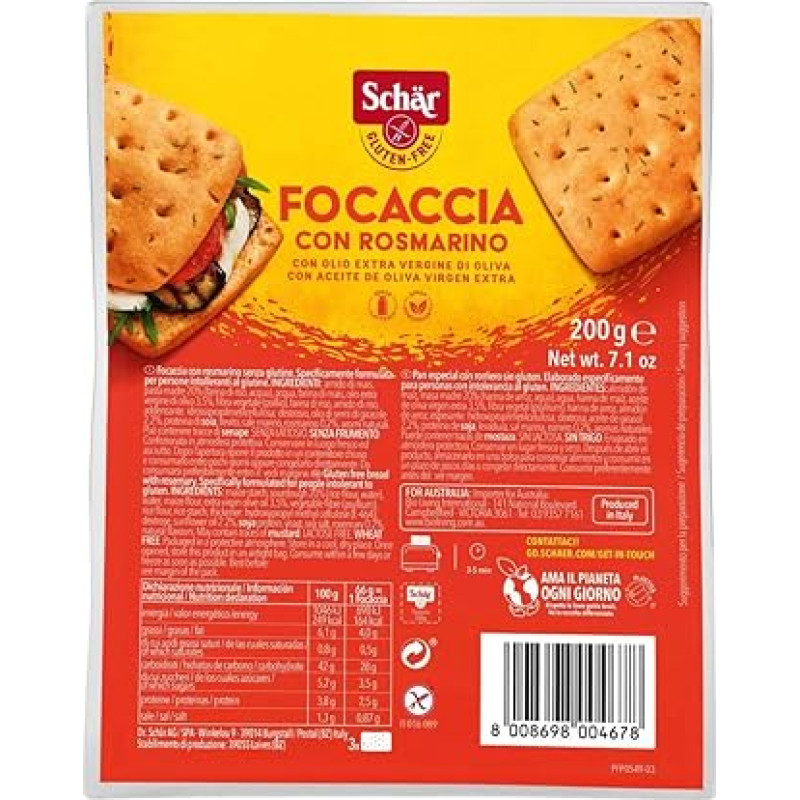 SCHÄR Focaccia be glitimo su rozmarinu, SCHAR 200 g, 4 vnt.