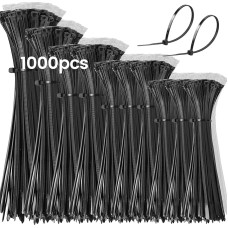 Hosuni 1000 Stück Kabelbinder schwarz, 100/150/200/250/300 mm Kabelbinder-Set, robuste Nylon-Kabelbinder für Kabelmanagement, Haus, Garten, Büro und Heimwerker