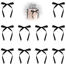 Pack of 10 Cake Decorations with Ribbon, Elegant Cake Decoration for Wedding Cake, Valentine's Day, Cake Decoration, Black Bow, Cake Decoration, Bows Decoration for Any Decoration Cake