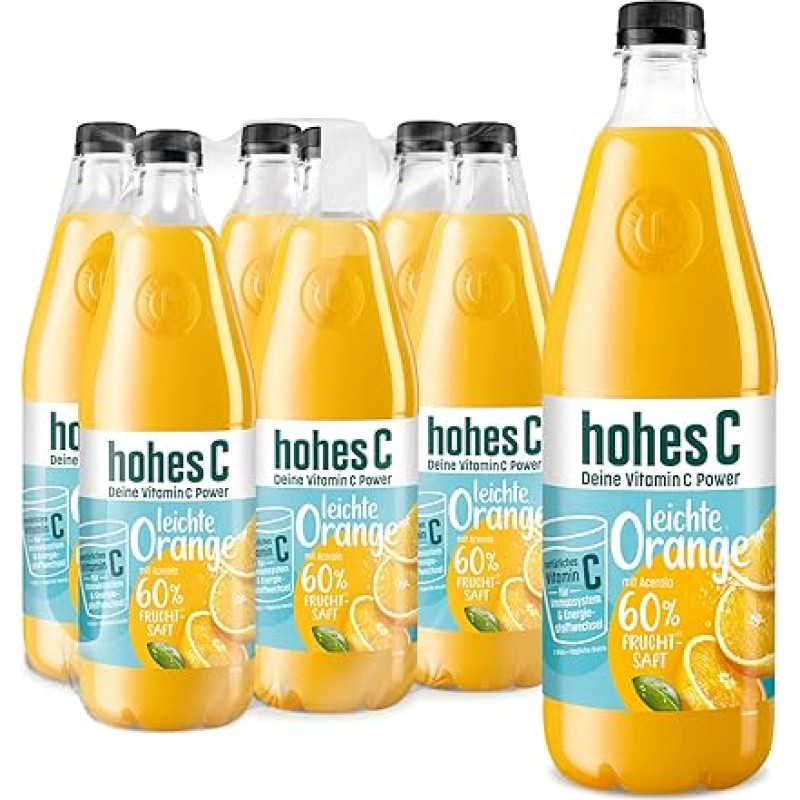 hohes C Light Orange (6 x 1 l), 60% sulčių, apelsinų sultys, vitaminas C, be pridėtinio cukraus pagal įstatymą, veganiškas