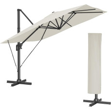 SONGMICS GPU039M01 Skėtis 290 x 290 cm, sodo skėtis, apsauga nuo UV spindulių UPF 50+, pasukamas 360° kampu, reguliuojamas pasvirimo kampas, su stovu, tvirtinimo dirželiais ir dangčiu, smėlio spalvos
