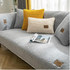 LINGKY Velvet Sofa Cover, 1/2/3/4-Seater, L-Shaped Sofa Throws, Corner Sofa/Couch Cover, Non-Slip Sofa Protection for Pets/Dogs, Ultra-Soft, Grey, 70 x 150 cm, Rectangular