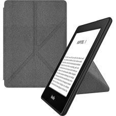 MyGadget Origami Case for Amazon Kindle Paperwhite 10th Generation (Model 2018 - PQ94WIF - 6 Inch) - Faux Leather - Auto Sleep/Wake Function - Flip Case in Grey