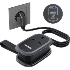 TOPREK UK to European Plug Adapter with 1.06 m Lead, PD 38W Fast Charged Rice Adapter UK to Europe with 2 USB-A and 1 USB-C for Germany, France, Spain, Turkey, Greece, Iceland, etc