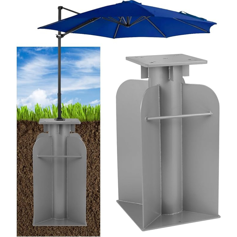 SLIIMU Offset Umbrella Base, Universal Metal Base Plate with Parasol Standpipes Supplied for Cantilever Umbrellas, Parasol Stand, Ground Sleeve for Crank Umbrella, for Embedding in Concrete, 7.5 kg