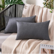 MIULEE 2 neperšlampamų pagalvių užvalkalų rinkinys, lauko sofos pagalvių užvalkalai, dekoratyviniai modernūs pagalvių užvalkalai, lininės išvaizdos poliesteris, skirti sodui, sofai, svetainei, lovai, 40 x 60 cm, tamsiai pilkos spalvos