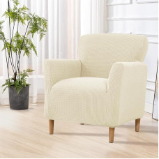 SHANNA Stretch Slipcovers for Banquet Chair: 1 Piece Modern Luxury Knitted Super Soft Non-Slip Solid Color Armchair Cover for Living Room (A-Beige)