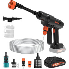 Battery Pressure Washer, Bravolu MAX 500 PSI Pressure Washer Mobile with Accessory Set, 2.0 Ah Battery Pressure Washer with 6-in-1 Multifunctional Nozzle, Ideal for Cars Boats Garden