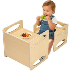 VEVOR Montessori stalo ir kėdės rinkinys Mažylių stalo rinkinys (1 stalas ir 1 kėdė), pagamintas iš medžio, skirtas 1-5 metų vaikams, reguliuojamo aukščio stalas, žaidimų stalas vaikams, idealiai tinka skaitymui, maistui, žaidimams - natūralus