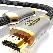 HDMI kabelis 2.1 šviesolaidis - 8K 120Hz - 4k 240Hz HDR10+ 3D eARC CEC HDCP 2.3 Optinis itin didelės spartos paauksuotais kontaktais padengtas šviesolaidinis kabelis su cinko lydinio jungtimi, apsaugotas nuo susisukimo, juodas (juodas),