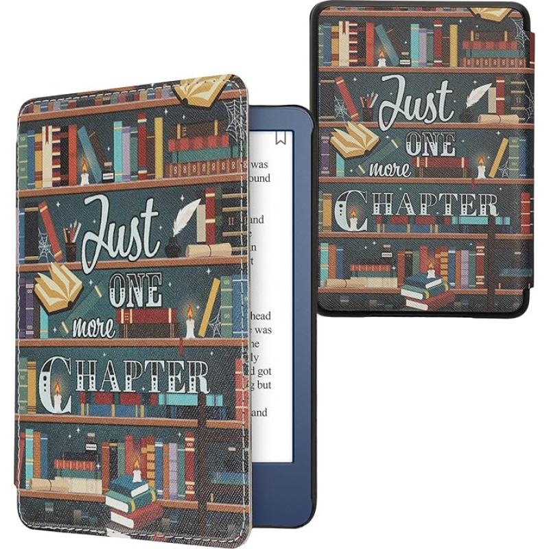 kwmobile Flip Case Compatible with Amazon Kindle (2022/2024) Case - eReader Case - Library Theme Multicoloured