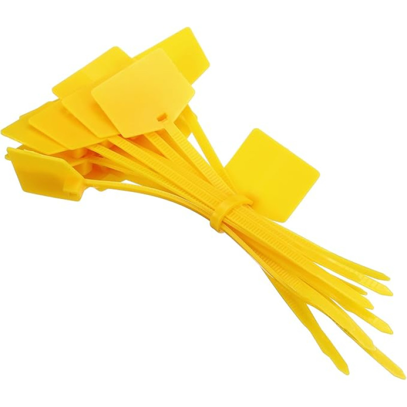 sourcing map Wasserdichte Versandanhänger, 12 x 0,3 cm, Nylon, beschreibbar, selbstschließend, für drinnen und draußen, Gelb, 100 Stück