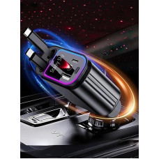 ALIANSHENG 4 in 1 Retractable Car Charger with Starry Sky Light, 180° Adjustable Quick USB-C Charger Compatible with iPhone 16/15/14/13/12, Galaxy S24/S23, Android Devices - for Car, SUV,