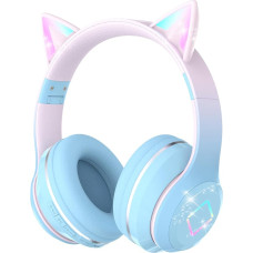 Xunpuls Children's Bluetooth Headphones, Wireless Children's Headphones with LED Light, Cat Ears and Microphone, HD Stereo Sound, Foldable, Adjustable Headband, Girls Headphones for