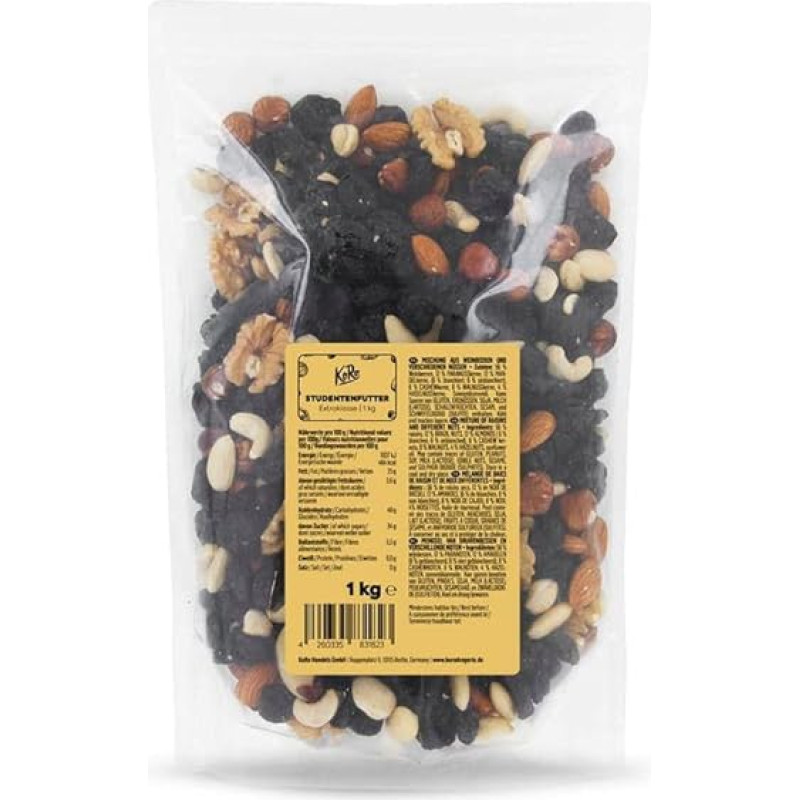 KoRo - Student Food Extra Class 1 kg - Mix of Grape Berries Brazil Nut Cashews Walnut Almonds - No Additives