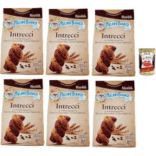 Mulino Bianco Intrecci Biscotti, Whole Grain Cookies with Cocoa Pastry and Chocolate Chips, Biscuits, Cookies, 6 x 300 g + Italian Gourmet Polpa 400 g