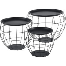 (en.casa) 3 staliukų rinkinys, 3 dydžių kavos staliukas, metaliniai krepšeliai, metalinis sofos staliukas, kavos staliukas su nuimamais metaliniais dangteliais, staliukas su dėklu, svetainės staliukas su daiktadėže, pilka/balta spalva