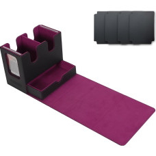 cimsfcor MTG Commander Deck Box, 3 in 1 Magnetic Card Display Case with 2 Compartments, Magic the Gathering Deck Box with Cube Tray, Holds 200 Cards with Double Sleeves (Black+Purple)