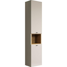 trendteam smart living - Sao Paulo - Tall Cabinet - Kashmir (Beige) / Evoke Oak - Bathroom Cabinet with Open Compartment and 3 Shelves - (W x H x D) 40 x 186 x 31 cm - Soft-Close Function