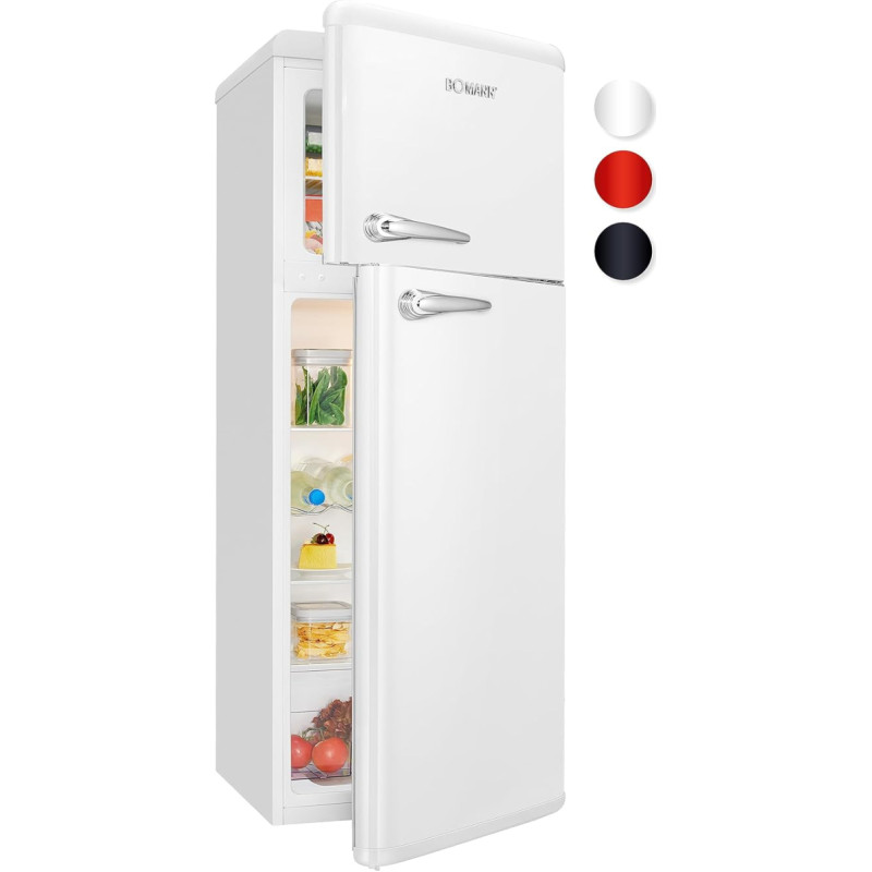Bomann® Retro šaldytuvas su šaldikliu | E energinė klasė | 147 cm | 4 žvaigždučių šaldiklis | Quiet Cool šaldiklio derinys | 3 lentynos | 208 l šaldytuvo su šaldikliu derinys | DTR 353.1 Balta