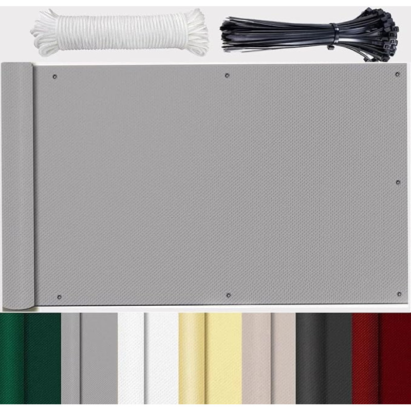 Balcony Cladding Balcony Wind Protection Wind Protection Balcony Sold by the Metre Cloth Solid Plastic Weatherproof UV Protection Opaque Balcony Privacy Screen for Privacy Patio Grey 85 x 400 cm