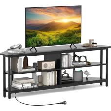 GIANTEX Corner TV Cabinet with Charging Station TV Stand Hanging 3 Tier with 3 Open Shelves TV Furniture up to 65 Inches 140 x 39 x 48 cm (Black)
