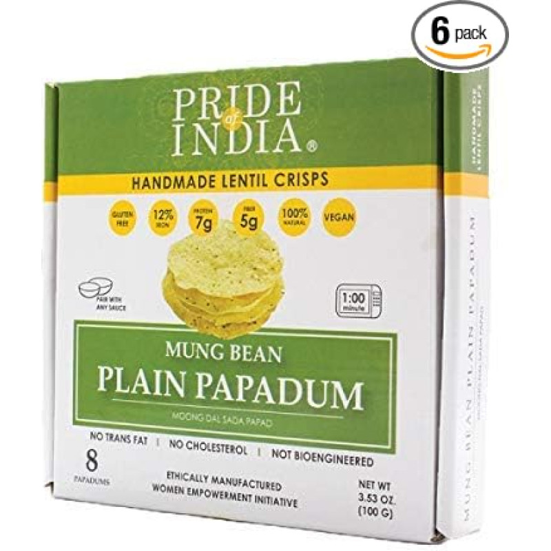 Pride Of India Mungobohnen Ebene Papadum Linsen Rasierer Packung von 6 8 Graf
