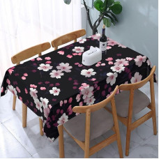 Nuvaloma stačiakampė staltiesė 150 x 260 cm Sodo staltiesė su vyšnių žiedų motyvu, dekoratyvinė stalo puošmena virtuvei valgomajame lauke, atspari oro sąlygoms