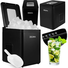ZEEGMA FROSTIQ Eiswürfelbereiter, 12 kg/24H Eis pro Tag, 9 Eiswürfel in 6-9 Min., 2 Eiswürfelgrößen, Fassungsvermögen 1,5 L, Energieeffizient 112W, Bedienfeld, Schaufel und Korb im Set enthalten