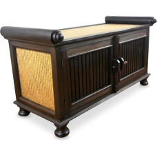livasia Asian Solid Wood and Rattan Chest of Drawers - 95 x 40 x 50 cm - Hand-Carved Acacia Wood Sideboard with Filigree Design, Sustainable & High Quality from Thailand