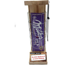 Inauguracijos namų dovana - Milka Alpių pienas - Geležinis rezervinis tinklelis su pjūklu - Dovanų rinkinys - Tekstas raudonas: Sveikiname su naujais namais