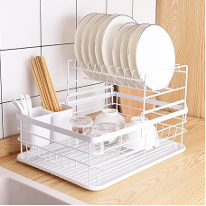 VIDECOR Geschirrtrockner - Geschirrständer für Die Küchentheke mit Besteckhalter, Langlebiger Edelstahl, Geschirrständer für Verschiedenes Geschirr, Einfache Installation, Kompakt,E