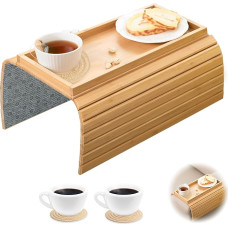 Sofa Armrest Tray with Cup Mats, Foldable Sofa Arm Table Couch Tray, Non-Slip Sofa Tray Table Chair Table Couch Armrest Tray Couch Cup Holder Tray Sofa Side Table for Snacks