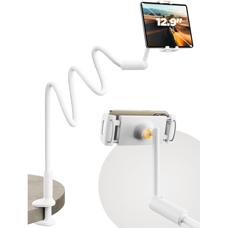 SAIJI Tablet Cushion Holder, 360° Adjustable iPad Holder Bed with Flexible Double Axis Arm, Tablet Holder for iPad, iPhone, Kindle, Portable Monitor and All Devices from 4.7 - 15.6 Inches (Pink)