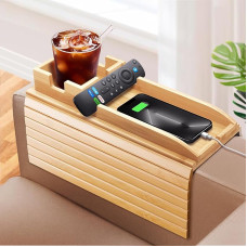 Bambuko sofos porankis - sofos porankis su nuimamu puodelio laikikliu - neslystantis sulankstomas sofos stalo padėklas - laikiklis gėrimams, puodeliams, mobiliajam telefonui, nuotolinio valdymo pultui, užkandžiams