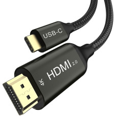 USB C ir HDMI kabelis 3M | 4K @ 60Hz | USB C 3.1 ir HDMI 2.0 kabelis, skirtas namų biurui ir pramogoms, suderinamas (Thunderbolt 3/4) iPhone 15/Pro/Max su iPhone 16/Pro/Max, Samsung, Microsoft, Dell