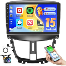 2+64GB Android Car Radio for Peugeot 207 2006-2015 Wireless Carplay Android Car, 9 Inch Screen Bluetooth Car Radio Navigation Reversing Camera WiFi FM RDS Radio SWC