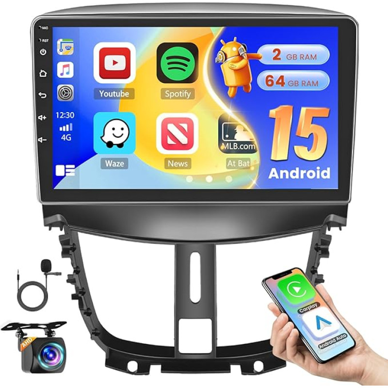 2+64GB Android Car Radio for Peugeot 207 2006-2015 Wireless Carplay Android Car, 9 Inch Screen Bluetooth Car Radio Navigation Reversing Camera WiFi FM RDS Radio SWC