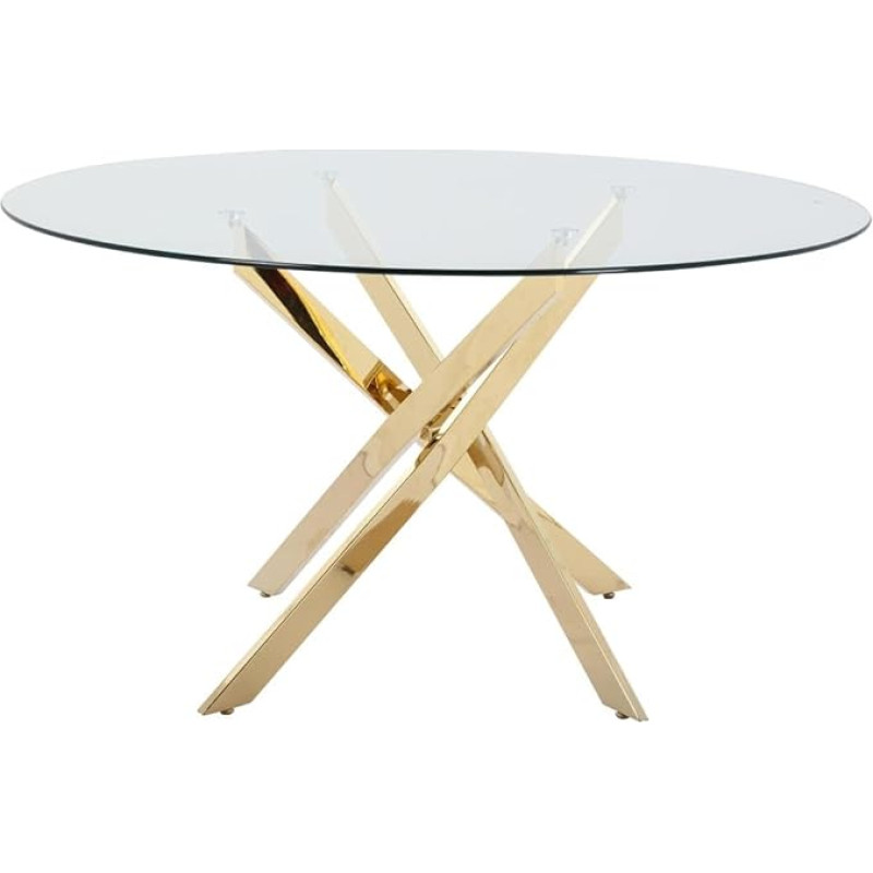 Vente-unique - Apskritas valgomojo stalas 6 asmenims - Saugus stiklas ir aukso spalvos metalas - Skaidrus - Cosima