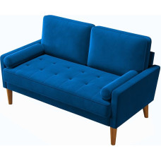 Vesgantti 2-Seater Couch, Velvet Small Sofa with 2 Throw Cushions, Modern Mini Sofa, Tufted Small Couch for Living Room, Bedroom, Office, Apartment, 121 x 77 x 87 cm, Blue