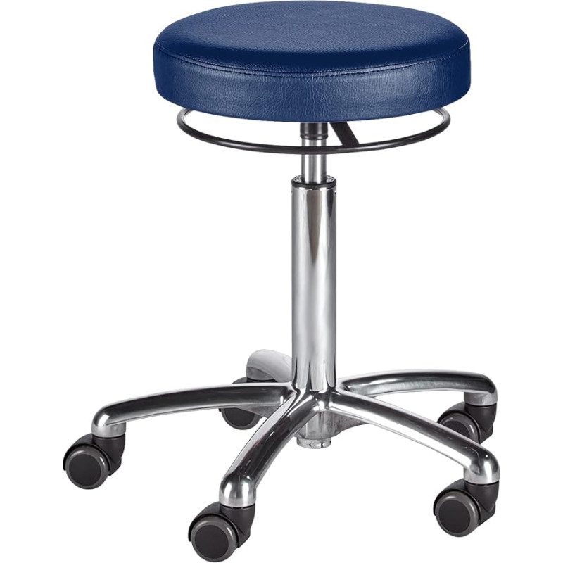wuuhoo® Professional Roller Stool Rolli Hydraulic Height Adjustable I Pagaminta Vokietijoje Darbo taburetė su aukštos kokybės dirbtinės odos apmušalu I Gumuoti stabdomi ratai I Pasukama taburetė su aliuminio pagrindu Mėlyna