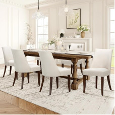 COLAMY Gepolsterter Esszimmerstühle 6er Set, Mid Century Moderne Küchenstühle mit Rückenlehne, Bauernhaus-Stoff Seite Esszimmerstühle mit Holzbeinen, für Esszimmer, Restaurant, Beige