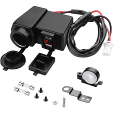 PNGKNYOCN 12V motociklo dvigubas USB įkroviklis, automobilio įkroviklio lizdas, vandeniui atsparus adapteris su cigarečių žiebtuvėlio lizdu ir voltmetru mobiliesiems telefonams, planšetiniams kompiuteriams ir GPS
