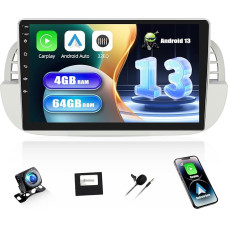 [4+64G] SIXWIN Android 13 automobilinis radijas su CarPlay/Android Car/Mirror Link, skirtas Fiat 500 2007-2015.9 colių HD jutiklinis ekranas palaiko WiFi GPS Bluetooth 5.0 FM/RDS 32EQ