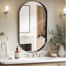 LunaMirror Wall Mirror 55 x 75 cm Oval Black - Modern Design for Bathroom, Bedroom, Entrance Area, Living Room, Hallway - Decorative Bathroom Mirror