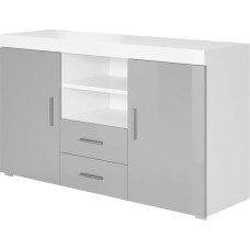 Roque Modern Sideboard | Width 140 x Height 80 x Depth 40 cm | Glossy Melamine | 2 Doors & 2 Drawers | White and Grey